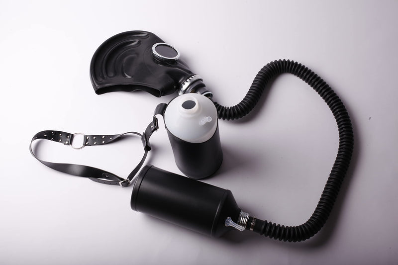 [Australia] - Latex Cosplay Gas Mask Full Half Face Fetish Mask for Costume Party Roleplay Accessory Black Breathing Bottle 2L 