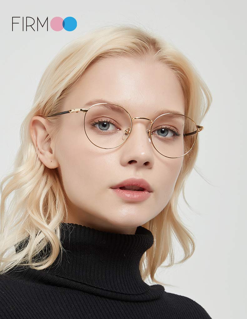 [Australia] - Firmoo Blue Light Filter Glasses Women Men Round Anti Blue Light Computer Glasses without Prescription for PC/Mobile Phone/TV Anti Eye Fatigue Gold 0.0x 