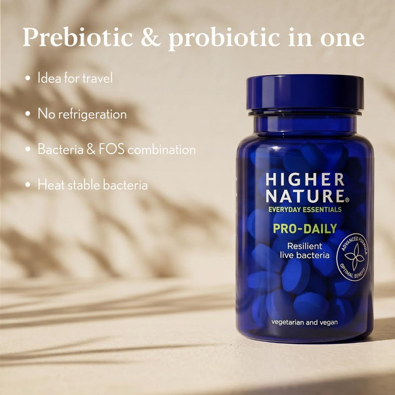 Higher Nature - Pro-Daily - Probiotic & Prebiotic - FOS - for Gut Health - Probiotics for Women & Men - Gluten Free - Vegan & Vegetarian - 90 Tablets 90 count (Pack of 1)