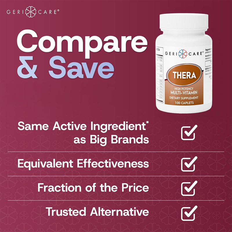 GeriCare Thera High Potency Multivitamin Caplets, Blend of Vitamins and Minerals to Ensure Maximum Nutritional Support Antioxidant Protection Supplement, 100 Count (Pack of 2) 100 Count (2pk) Multivitamin