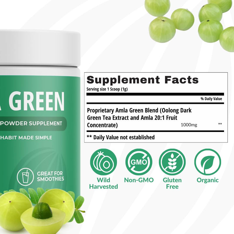 [Australia] - Amla Powder & Green Tea Superfood Supplement, 20x Ultra Concentrated Amla, Antioxidant Support, Made with Oolong Tea and Indian Gooseberries, Organic, Vegan, Classic Flavor, 30 Servings Amla Powder | 30 Servings 