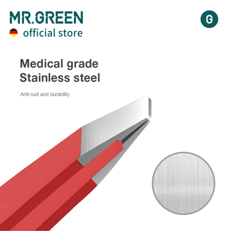 MR.GREEN Curve Handle Eyebrows Tweezers Professional Fine Hairs Removal Puller Makeup Tools Stainless Steel Beauty Clips Removal (Red) Red