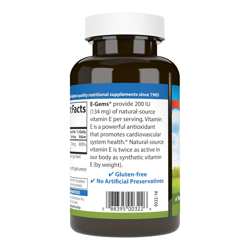 Carlson E-Gems 200 IU (134 mg), Natural-Source Vitamin E, 250 Soft Gels | Optimal Wellness 1 Count (Pack of 250)