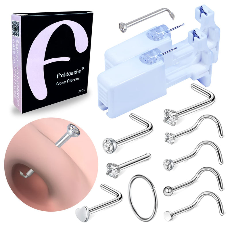 2 PCS Disposable Nose Piercing Gun Self Nose Piercing Kit Piercing Nose Rings Piercer Hypoallergenic Nose Stud