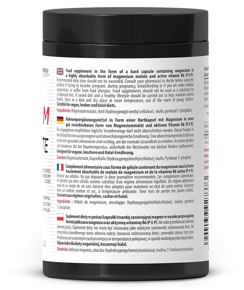 Skill Nutrition Magnesium Malate + Vitamin B6 | 340 mg Magnesium per Serving | 3000 mg Magnesium Malate, Active B6 P-5-P | No Magnesium Oxide | 60 Capsules