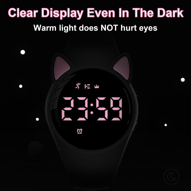 [Australia] - Kids Fitness Tracker Pedometer Watch No App/Bluetooth,20-Day Battery Life Rechargeable Watch, IP68 Waterproof Digital Watch for Girls Boys, Fitness Watch with Alarm Clock Step/Distance/Calorie Counter Black+Pink(LED display) 