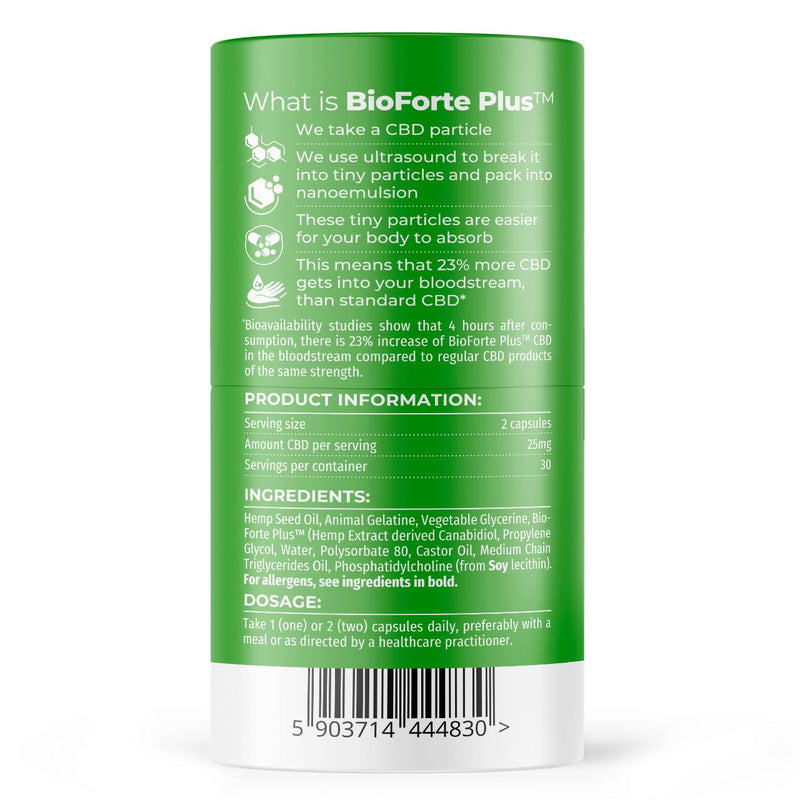 Reakiro Forte CBD Soft Gel Capsules 750mg 60pcs | Fast-Acting CBD Capsules with BioForte Plus | 12mg Cannabidiol Oil per Capsule I High Strength | Stress & Anxiety Relief