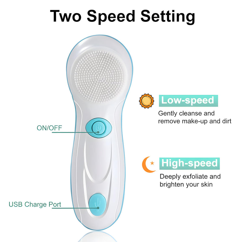 [Australia] - Facial Cleansing Brush, Electric Face Scrubber with 4 Cleanser Heads and 2 Speeds Adjustable for Deep Cleaning, Portable Rechargeable and Waterproof Face Wash Brush for Women & Men (Green) Green 