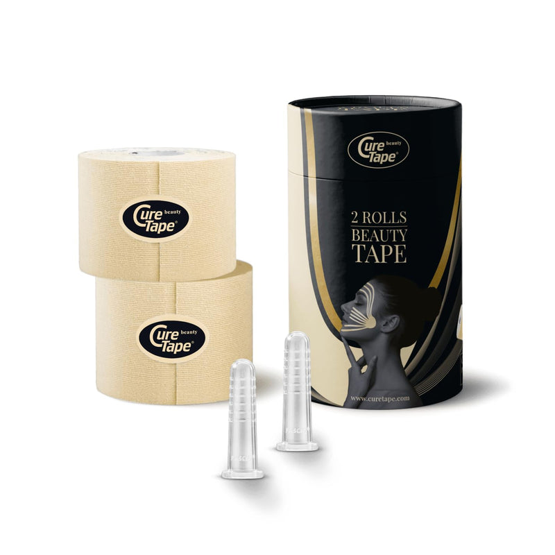 CureTape Beauty Kinesiology Tape | Anti-Wrinkle Face Tape | Face Lift Tape for Toning, Firming & Tightening The Skin | Kinesiology Tape for Face and Sensitive Skin (Two 5cm Rolls + Cups) Two 5cm Rolls + Cups