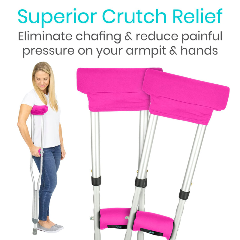 [Australia] - Vive Premium Crutch Pads & Hand Grips - Comfortable, Breathable, Machine Washable Padding - Moisture Wicking & Odor Reducing Pillow Accessory Covers for Adult & Youth Walking Crutches Pink 