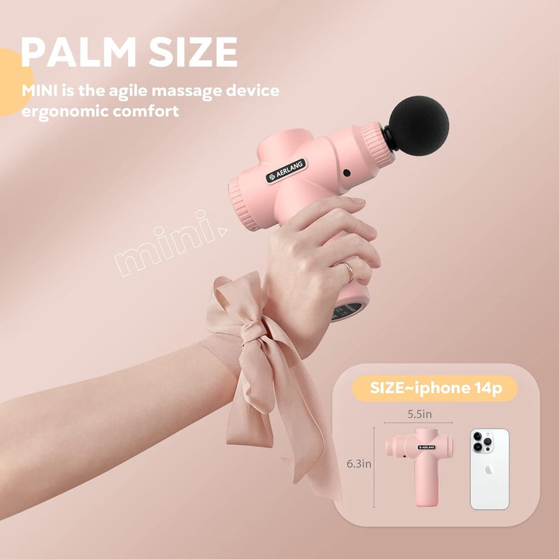 [Australia] - AERLANG Mini Massage Gun-Pink，Muscle Deep Tissue Massager Gun, Handheld Percussion Massager, Portable Quiet Massage Gun with Carry Case for Home Office Gym Motehr Day Gifts for Women Men Her Pink 