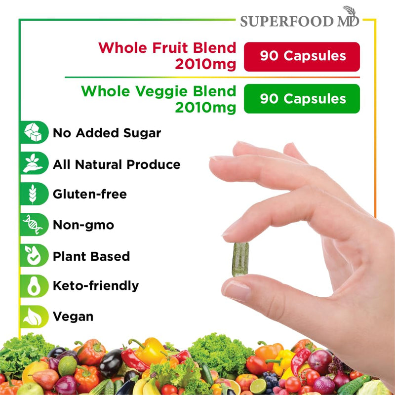 [Australia] - Superfood MD Fruits and Veggies Supplement - 90 Fruit and 90 Veggie Capsules - Supports Energy Levels, High Lycopene, Vitamins & Minerals -Made in The USA - 90 Count (Pack of 2) 90 Count (Pack of 2) 