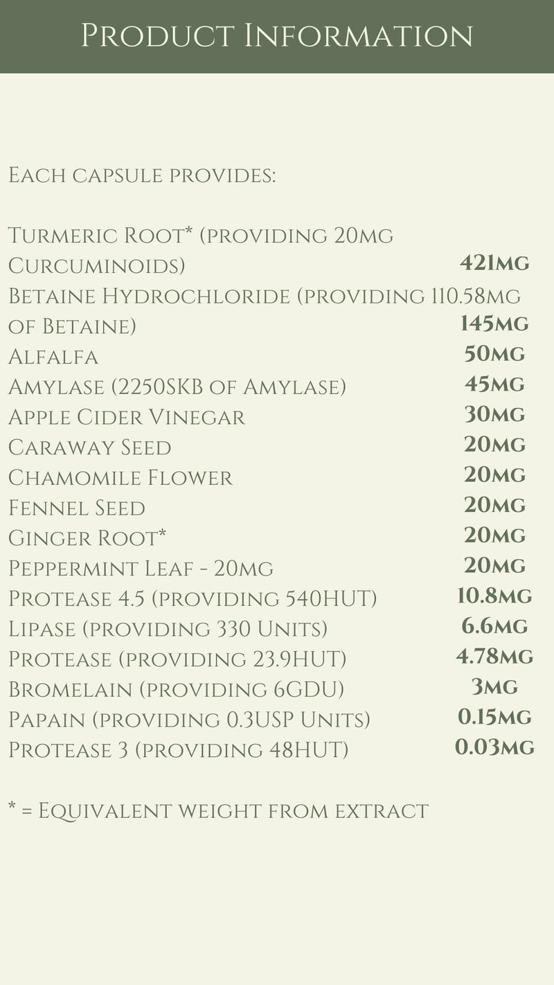 Digestive Enzyme Complex – Digestive Support & Bloating Relief with Betaine HCl, Lipase, Protease, Bromelain, Peppermint & Turmeric – Vegan – 90 Capsules