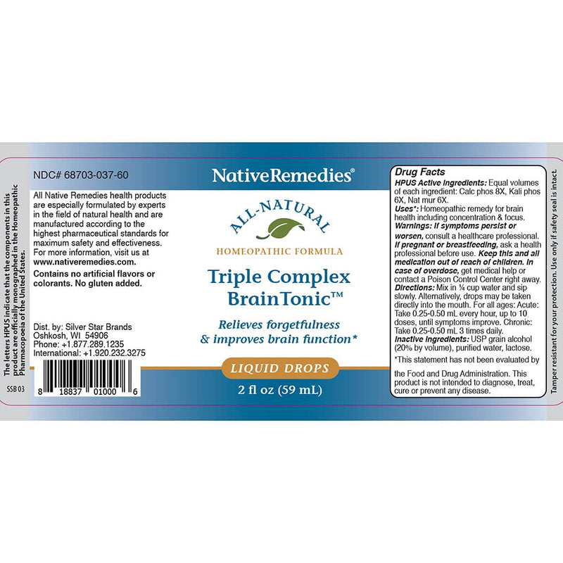 Native Remedies Triple Complex Brain Tonic - Natural Homeopathic Formula | Relieves Forgetfulness, Mental Fatigue and Problems Concentrating - Supports Brain Function, Memory and Alertness - 59 mL