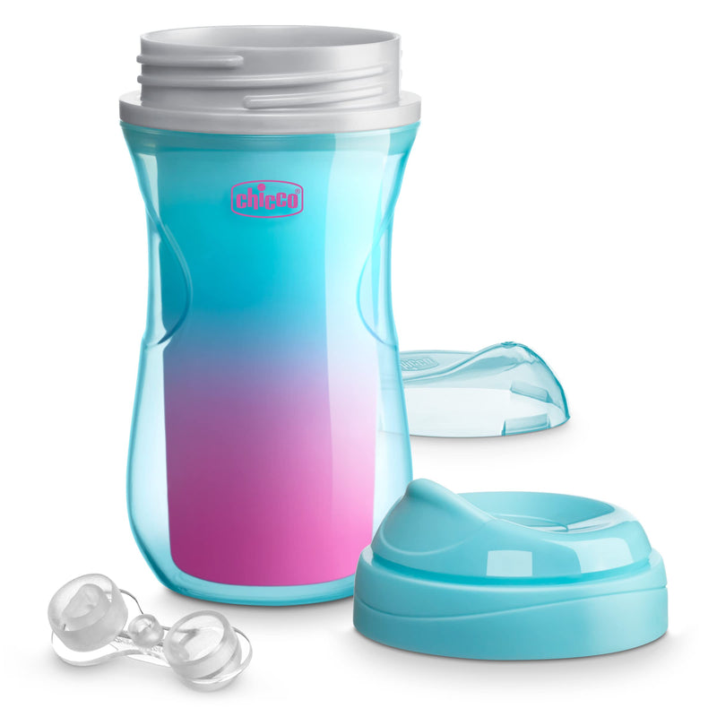 [Australia] - Chicco Double-Wall Insulated Sippy Cup with Bite-Proof Rim Spout and Spill-Free Lid 9oz.| Top-Rack Dishwasher Safe | Easy to Hold Ergonomic Indents | Pink/Teal/Purple Ombre, 2pk| 12+ months 9 Ounce 