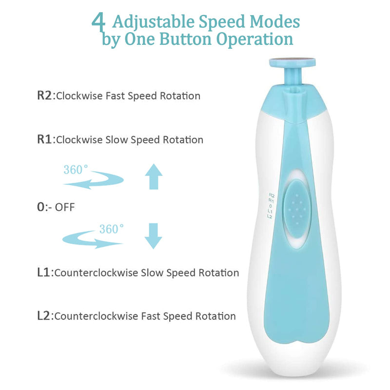 [Australia] - Baby Nail File Clippers Electric: Baby Nail Trimmer Electric Kit Fingernails Toes Care Manicure 6-in-1 Set with LED Light Safe for Newborn Kids and Adult Blue 