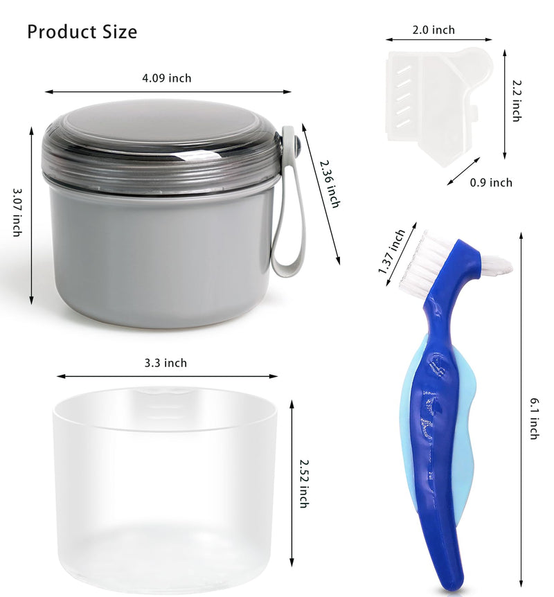 [Australia] - Denture Case with Denture Brush, No Leak Denture Bath Box, Denture Travel Case, Denture Cup with Basket for Soaking Dentures (grey) grey 