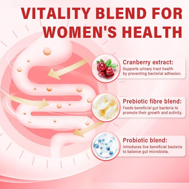Women's Probiotic Gummies, Premium Feminine PH Balance Gummy, 5 Billion CFUs, Cranberry Flavour, Sugar-Free, Vegan, 60 Count