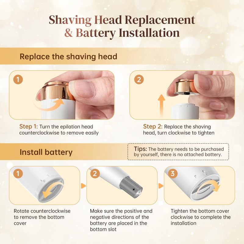 [Australia] - Mini Epilator for Women, Facial Hair Remover for Women 2 in 1, Wireless Electric Facial Shaver Women with LED Light, Hair Removal Device for Face, Armpit, Leg, Arms, Bikini 