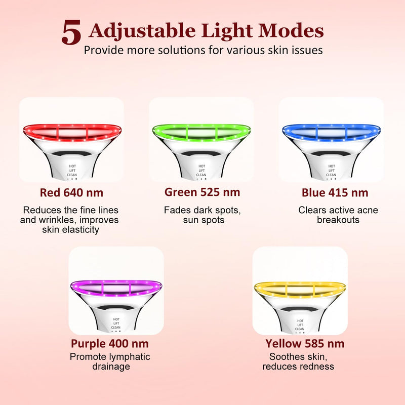 5-in-1 Red Light for Face and Neck，Face Neck Massager for Skin Care, Water Resistant Facial Sculptor Wand White-silver