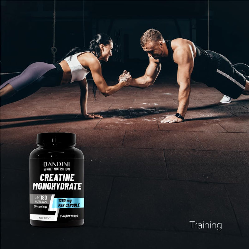 Bandini® Creatine Monohydrate 180 Capsules 3000mg per Serving - High Strength Gym Supplement for Men & Women - Pre Workout Energy Support - 100% Pure Micronized Creatine - Unflavoured Ultra Caps