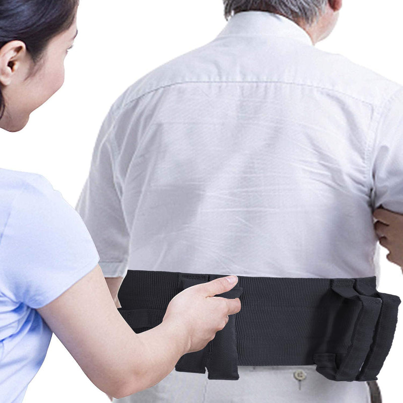 [Australia] - Gait Belt Walking Transfer Belt with 6 Plastic Padded Caregiver Handles and Quick Release Buckle for Patient,Elderly Physical Therapy (Black) black 
