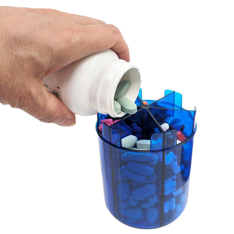 Supplement Pill Dispenser Bottle, 6 Compartment, Labels, Easy Open, Anti-Mixing, UV Protected, Monthly Vitamin, Monster Fit Jr Medication Holder (Cobalt Blue, Small) Cobalt Blue