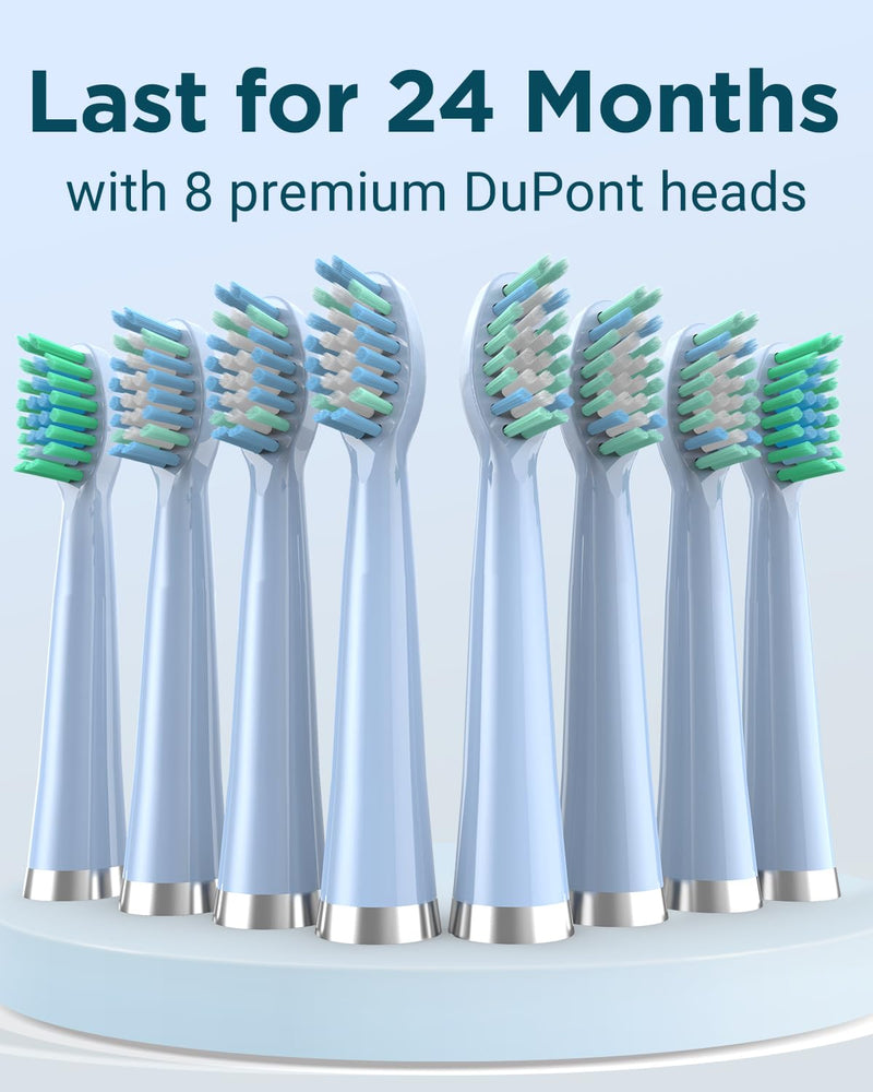 Rtauys Rechargeable Sonic Electric Toothbrush for Adults with 8 Heads, Travel Case, Whitening - Light Blue