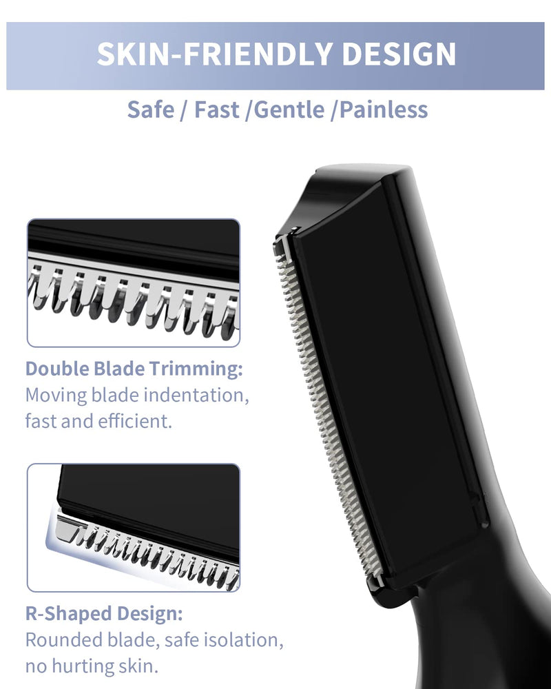 Eyebrow Trimmer, Electric Eyebrow Razor for Women Men, Rechargeable Painless LED Light Facial Hair Shaver Remover with Rinseable Blade for Face Lips Neck Leg Black