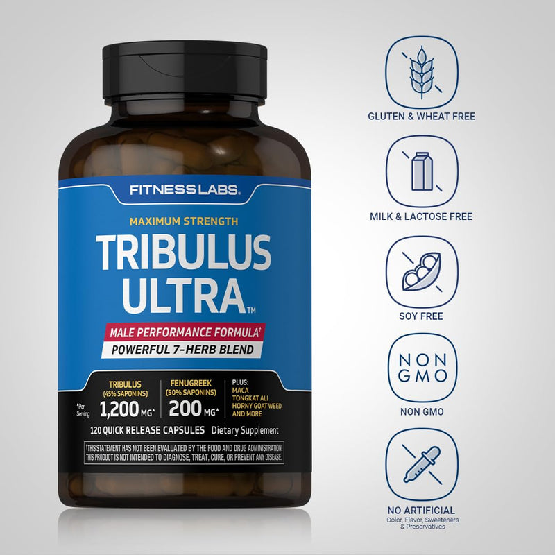 [Australia] - Fitness Labs Tribulus Terrestris for Men | 120 Capsules | Extract Supplement | Complex Blend with Maca, Tongkat Ali, Horny Goat Weed | Maximum Strength | Non-GMO, Gluten Free 