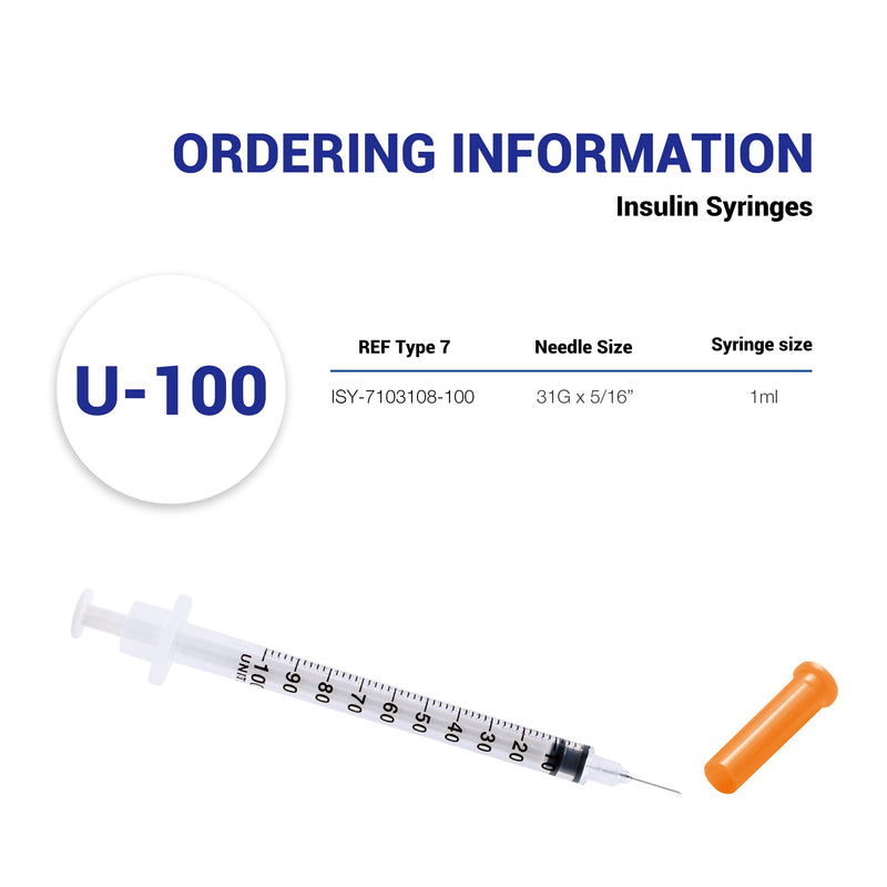 [Australia] - U-100 Insulin Syringe, 31G 5/16‚Äú 1cc Individually Sealed (100 Counts) 