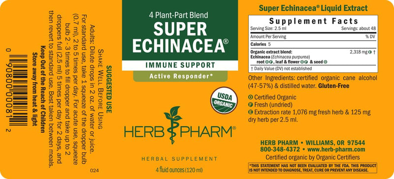 [Australia] - Herb Pharm Certified Organic Super Echinacea Liquid Extract for Active Immune System Support - 4 Oz 4 Fl Oz (Pack of 1) 