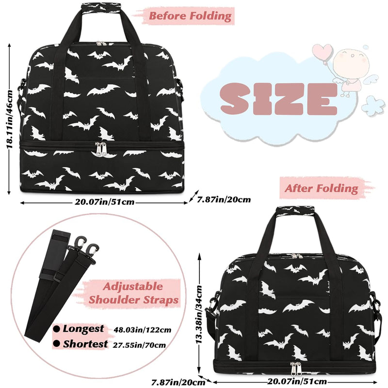 Halloween Goth Bat Travel Duffle Bags With Shoes Compartment for Women Men Weekender Overnight Bag Foldable Sports Tote Gym Carry On Luggage Handlebag for Travel Yoga Hospital Workout A:01 goth bat