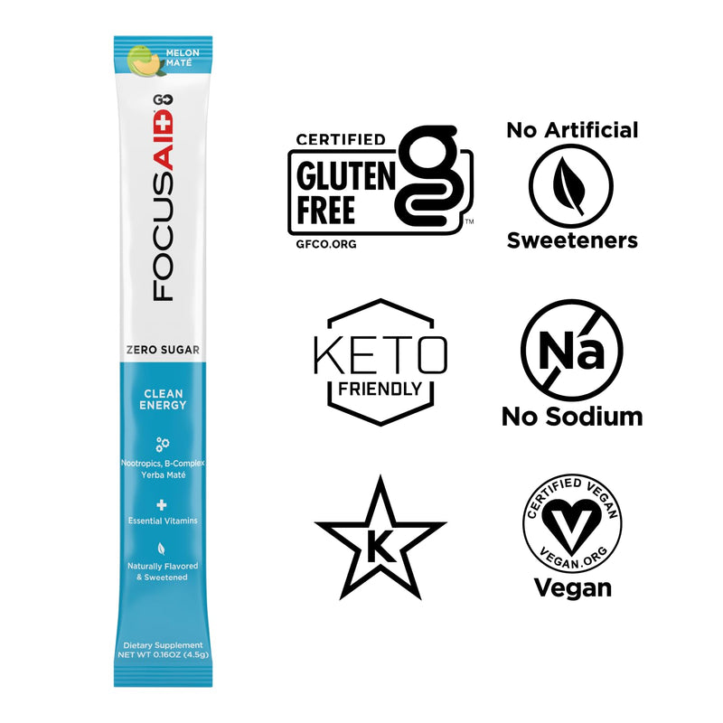 [Australia] - FOCUSAID GO Nootropics Energy Blend, Zero Sugar, Alpha-GPC, GABA, B-Complex, Yerba Mate, Green Tea, Keto Friendly, 100mg Natural Caffeine (Pack of 14) Focusaid Go! 14 Servings (Pack of 1) 