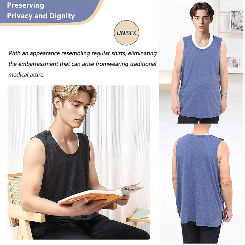 [Australia] - Unisex Tear Away Shoulder Surgery Recovery Tank Tops,Post Surgery Snap Shirt,Paralyzed Bedridden Patient Cloth Grey X-Large 