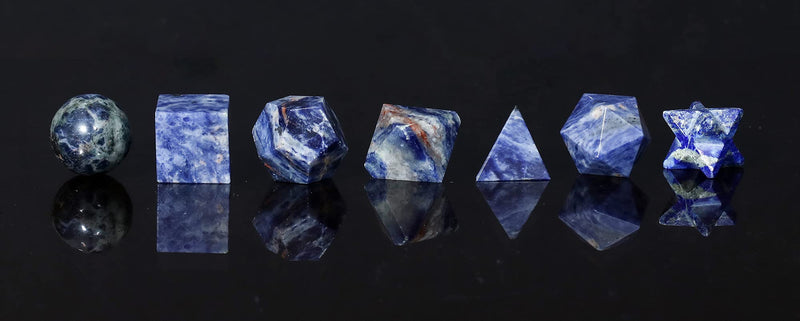Crocon Sodalite 7Pcs Platonic Solids Crystal Geometry Set, Platonic Solids Sacred Geometric Stones for Meditation Reiki Balancing Healing Chakra Stone Cleansing Spiritual Good Luck (15-20 mm) | Geometric Stones for Meditation Reiki Balancing Healing Cr...