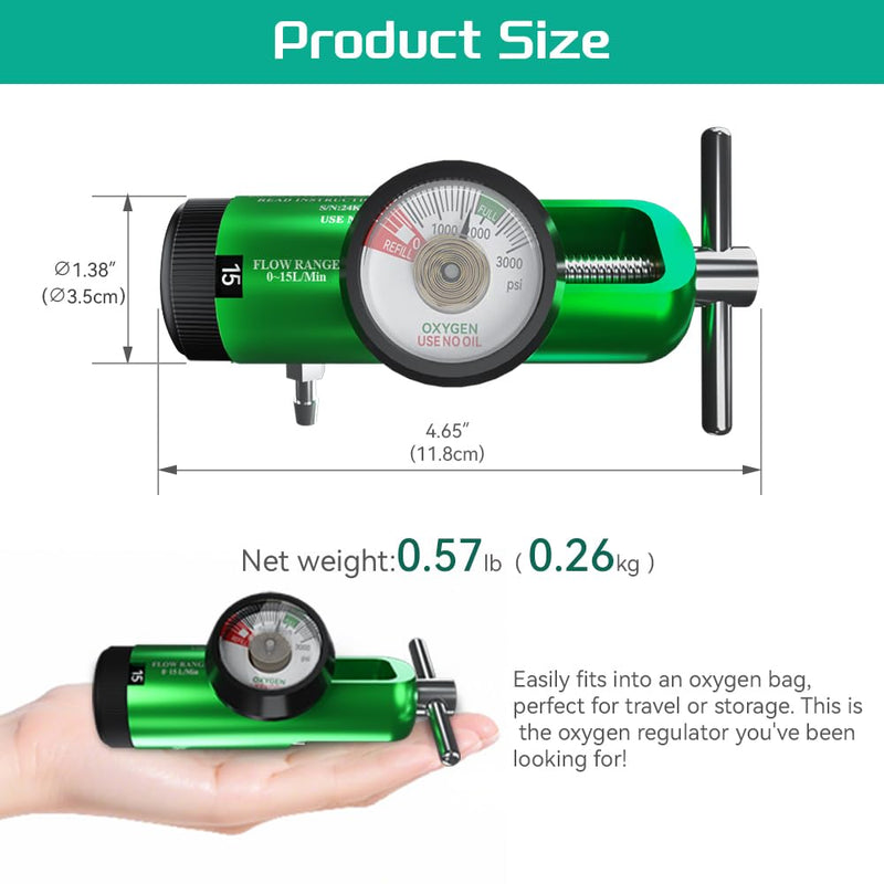 [Australia] - Oxygen Regulator for Oxygen Cylinder CGA870 Connection, Adjustable Flow 0-15 LPM, Portable Oxygen Tank Regulator Brass Sleeve Design (1) 1 