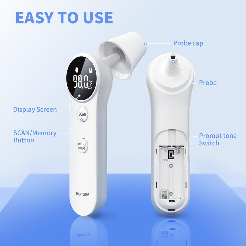 [Australia] - Boncare Ear and Forehead Thermometer, 2X Accuracy Infrared Digital Thermometer for Adults and Kids, 1 Second Reading, No Touch Baby with Fever Alarm 