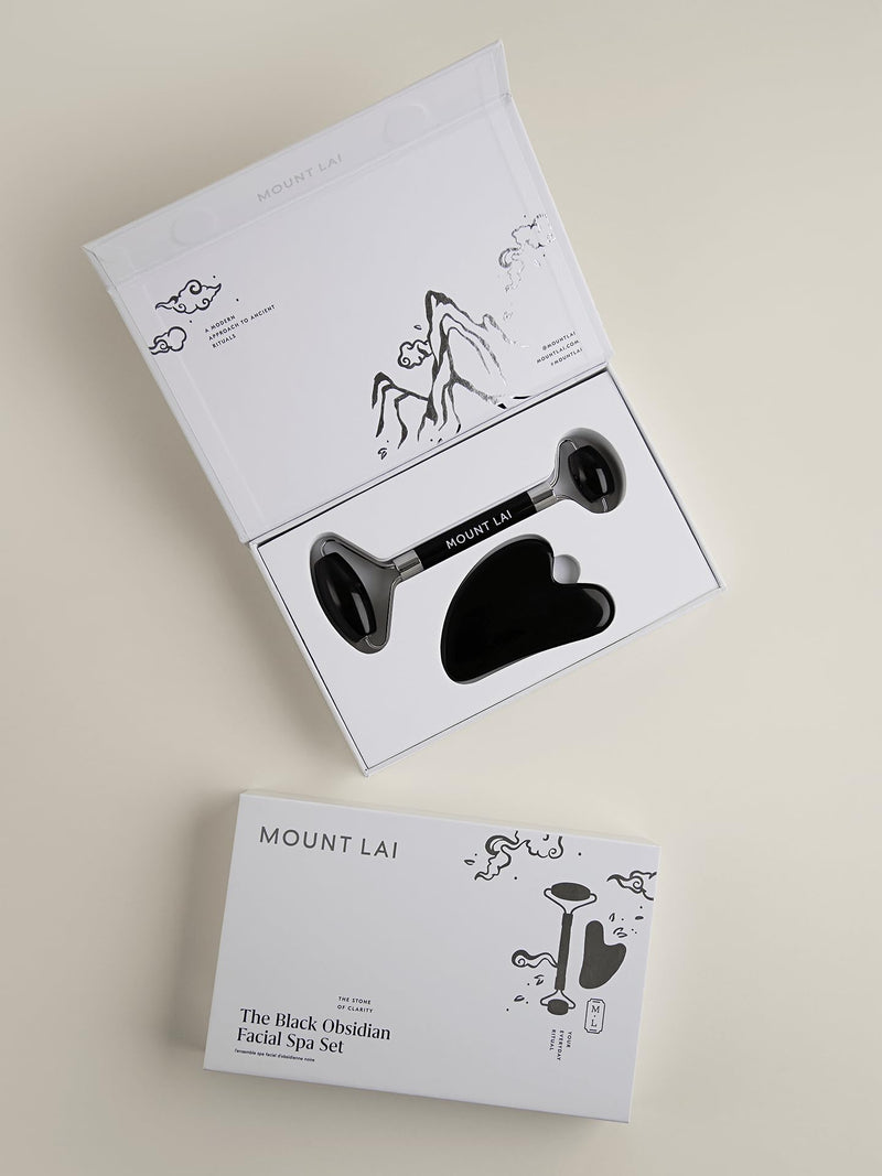 Mount Lai Obsidian Gua Sha Facial Tools, Black Obsidian Gua Sha Facial Tools Set and Roller, Guasha Tool for Face to Relieve Muscle Tension and Reduce Puffiness, Anti Aging Skin Care Sets for Women Gua Sha + Roller