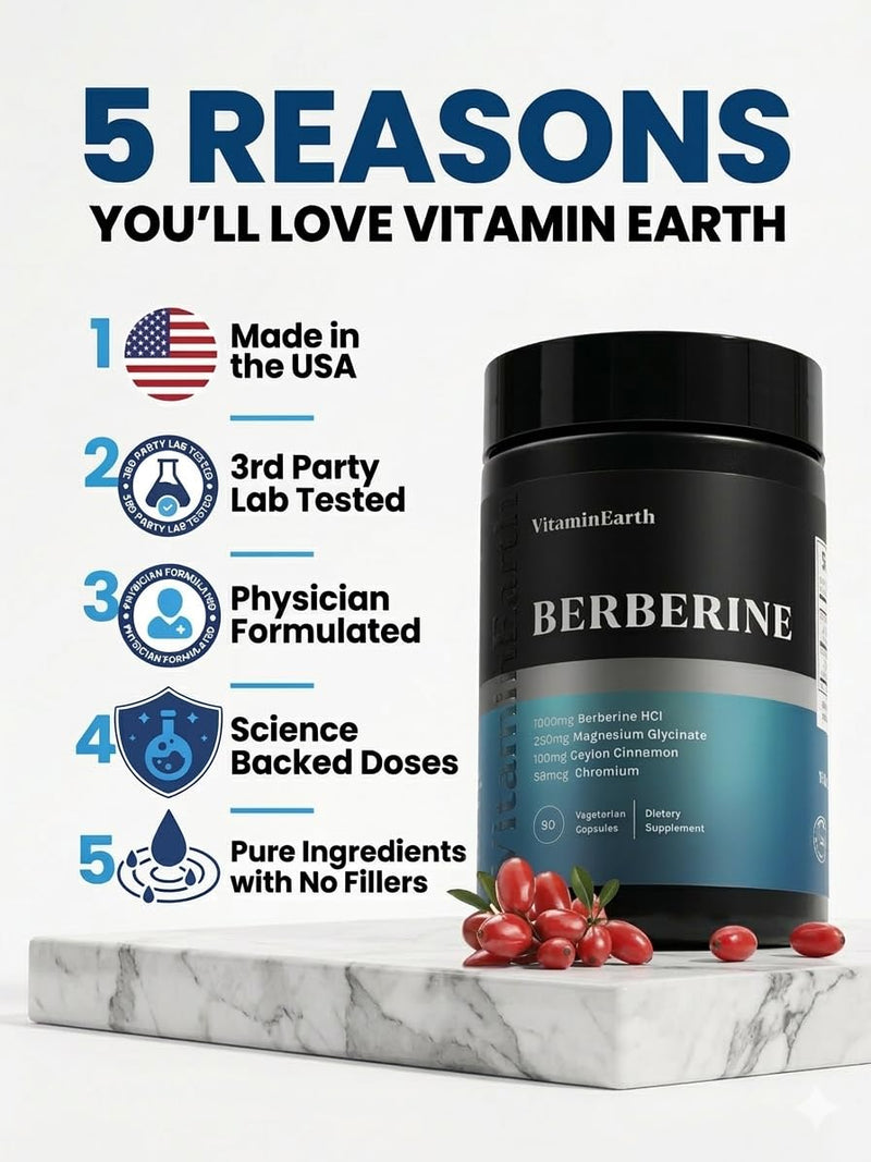 Berberine Complex – 1000mg Berberine HCl with Magnesium, Ceylon Cinnamon & Chromium – Metabolic Wellness Support – Vegan, Non-GMO, 90 Capsules Capsule 90 Count (Pack of 1)
