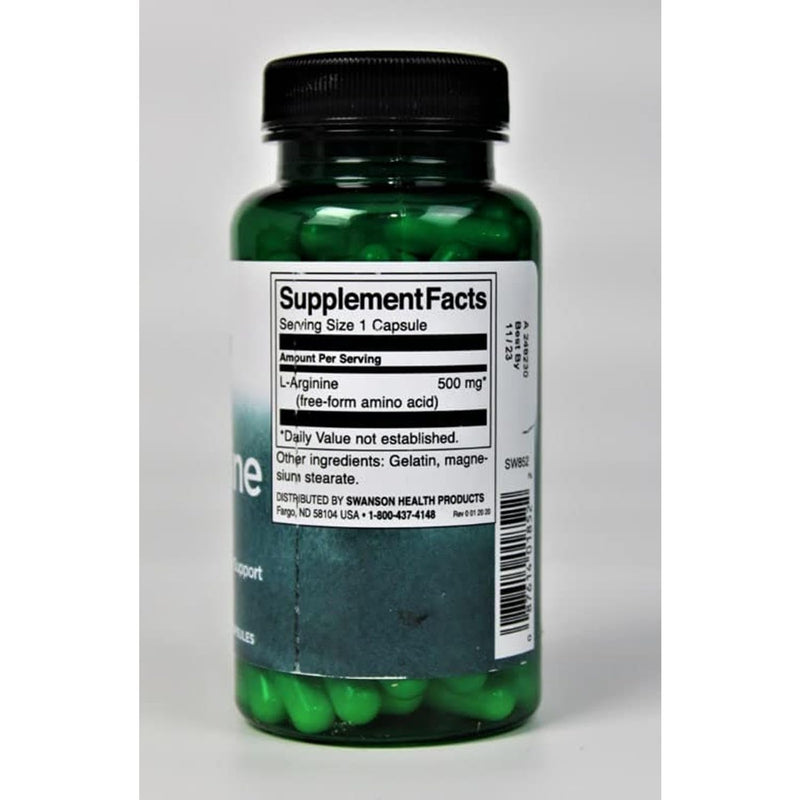 Swanson Amino Acid L-Arginine 500 Milligrams 100 Capsules (4 Pack) 100 Count (Pack of 4)