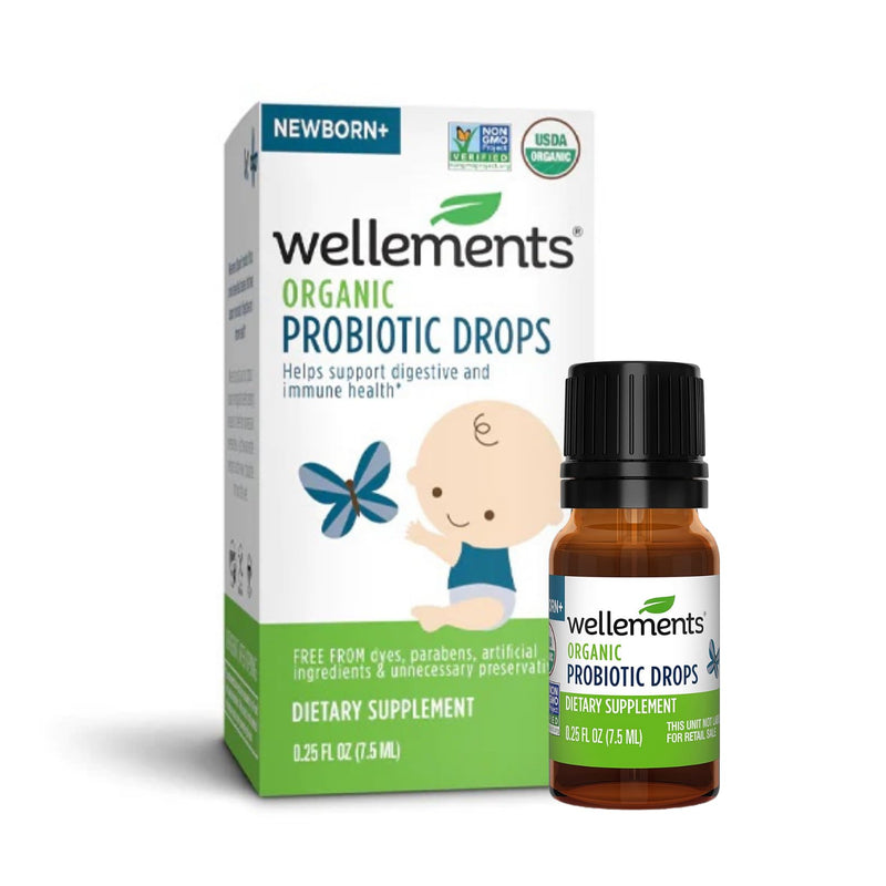 Wellements Organic Baby Probiotic Drops | Digestive and Immune Support for Infants and Toddlers | Essential Support for Baby Gut Health | USDA Organic | Preservative Free | 0.25 Fl Oz | Newborn+