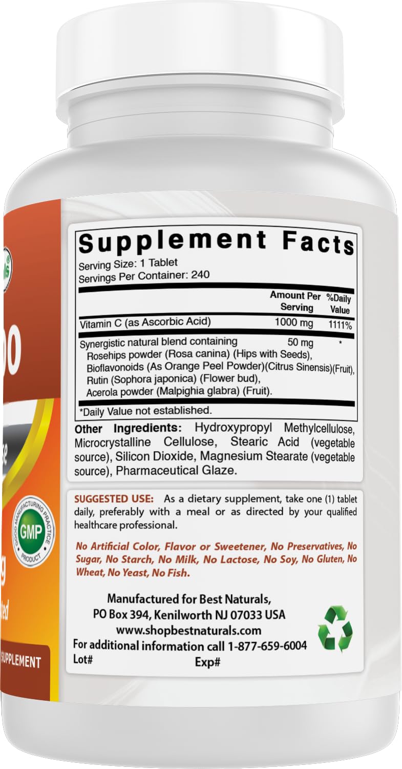 Best Naturals Vitamin C 1000 mg Tablets with Rose HIPS, Berry 240 Count (Pack of 2) 240 Count (Pack of 2)