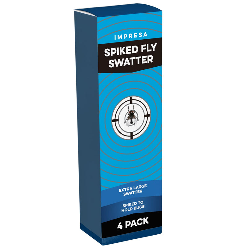 [Australia] - IMPRESA [4 Pack] Extra Large Spiky Fly Swatter for Indoors & Outdoors - Blue & Grey Plastic - Spiked Fly Swatters Multi Pack for Easy Bug Disposal - Bulk Pack - 5'' Smashing Surface 