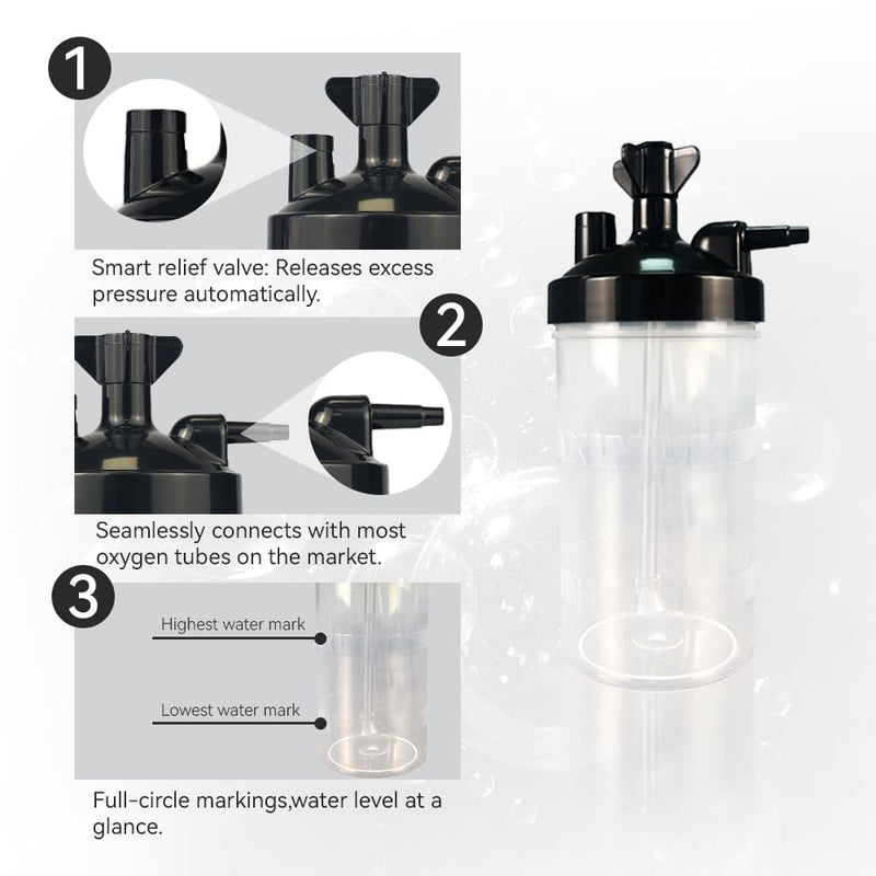 [Australia] - Oxygen Humidifier Bottle for 1 pk & Right Angle Bottle Elbow & 12'' Adapter Tubing -Lightweight Portable Plastic 