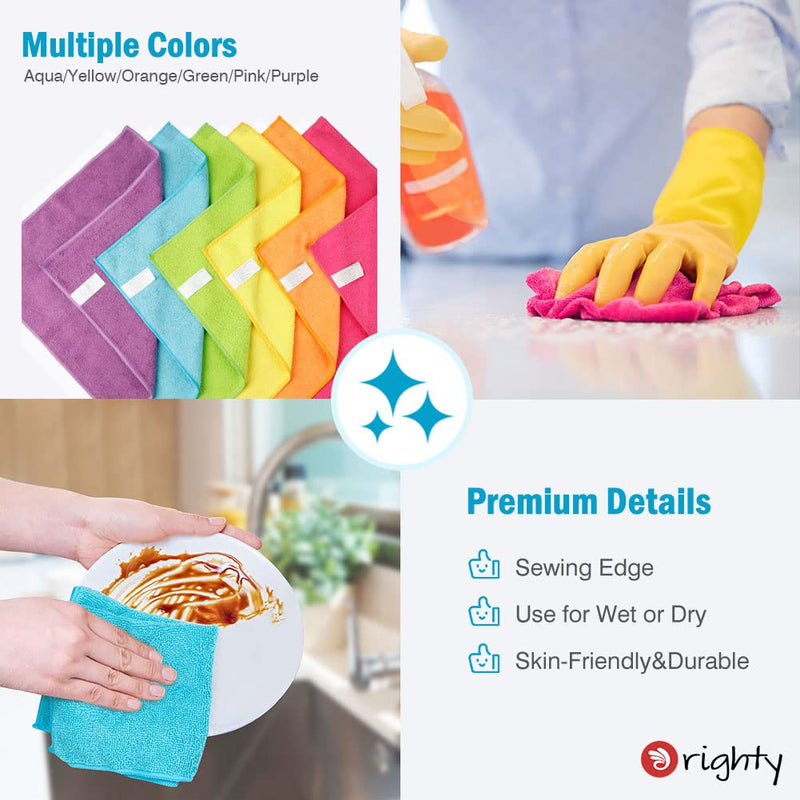 Orighty Microfiber Cleaning Cloths, Pack of 12, Highly Absorbent Cleaning Supplies, Lint Free Cloths for Multiple-use, Powerful Dust Removal Cleaning Rags for House, Kitchen, Car Care(12x12 inch)