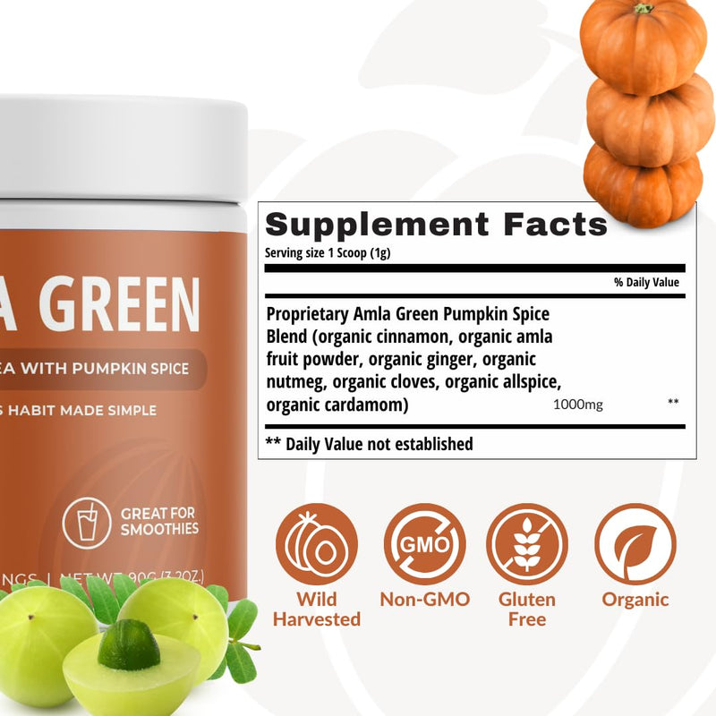 [Australia] - Amla Powder Superfood Supplement with Pumpkin Spice, 20x Ultra Concentrated Amla, Made with Cinnamon, Ginger, Nutmeg, Cloves, Allspice, Cardamom, Indian Gooseberries, Pumpkin Spice, 30 Servings Pumpkin Spice | 30 Servings 