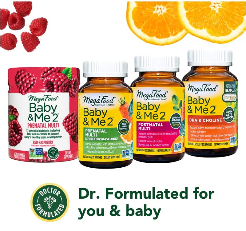 [Australia] - MegaFood Baby & Me 2 Prenatal DHA & Choline - Vitamins for Women - Plant-Based Liquid DHA and Choline for Baby's Brain and Eye Development During Pregnancy - Vegan - 60 Capsules (30 Servings) 60 Count (Pack of 1) 
