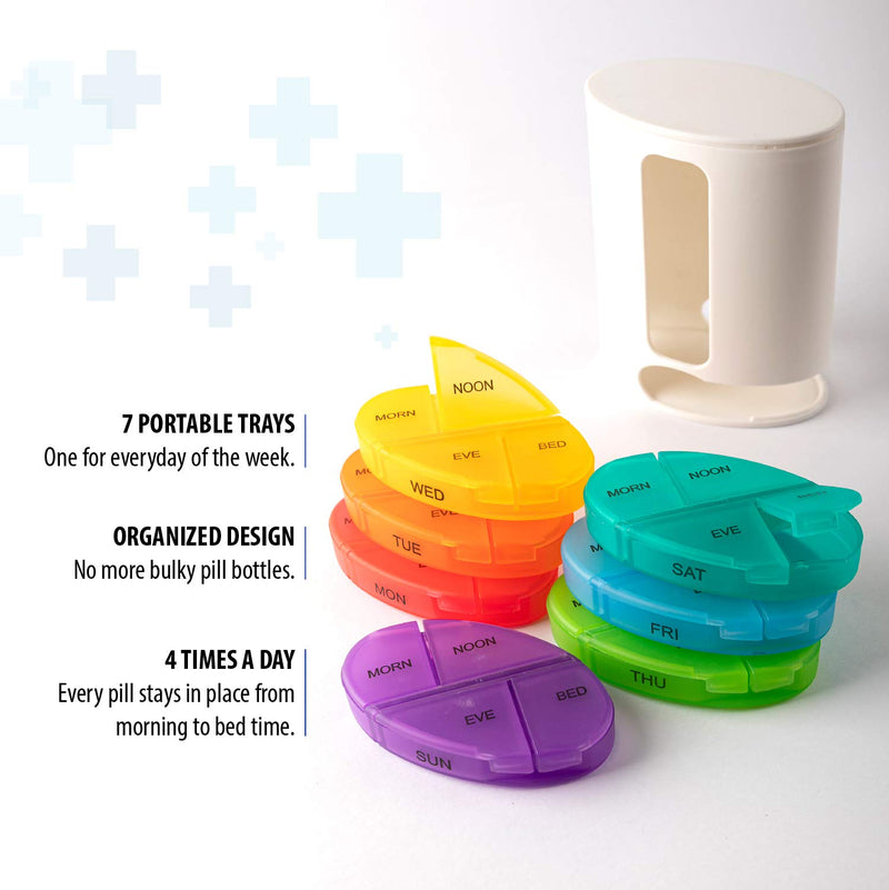 Deke Home - Stackable Pill Organizer, 4 Times a Day Weekly Pill Box, 7 Day Medicine Dispenser, Pill Container for Vitamin, Supplement, Durable Hard Case, Secure Closure, BPA Free, Easy to Clean.