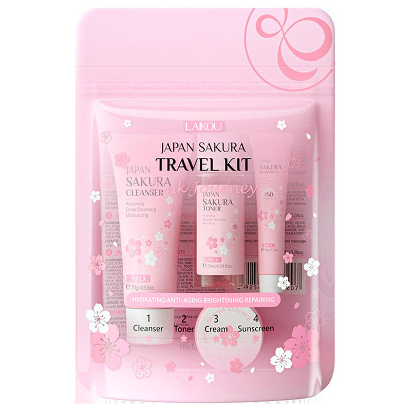 [Australia] - Sakura Travel Skincare Set for Teenage Girls - Face Routine Set for Women,4 Piece Gentle Skin Cleaning & Care Travel Size Kit With Cleanser, Toner, sunscreen and Face Cream 